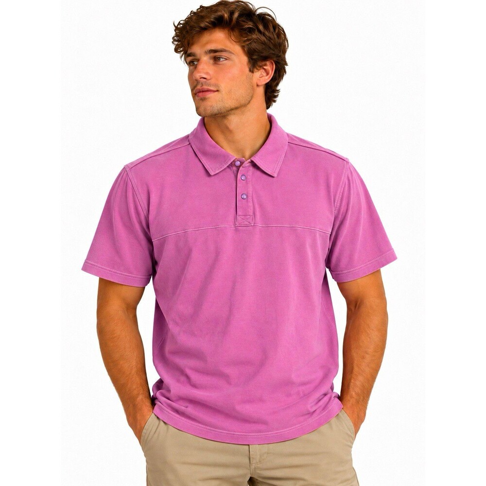 Bugatchi Pima Cotton Polo Shirt Mens XL Pink Solid Short Sleeve Button Collar